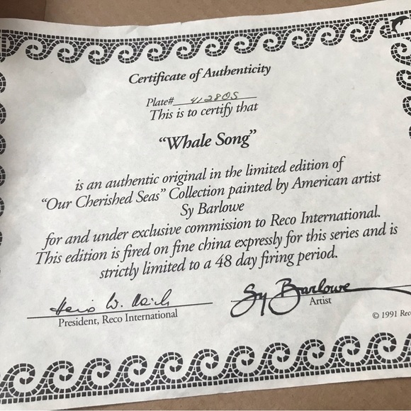 1991 Our Cherished Seas “Whale Song” plate in original packaging - Picture 4 of 9
